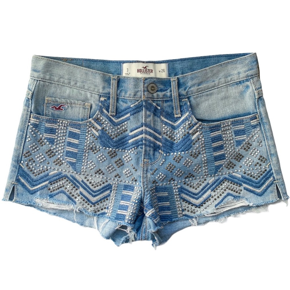 Hollister Boho Embellished Light Wash Denim Shorts Size 3